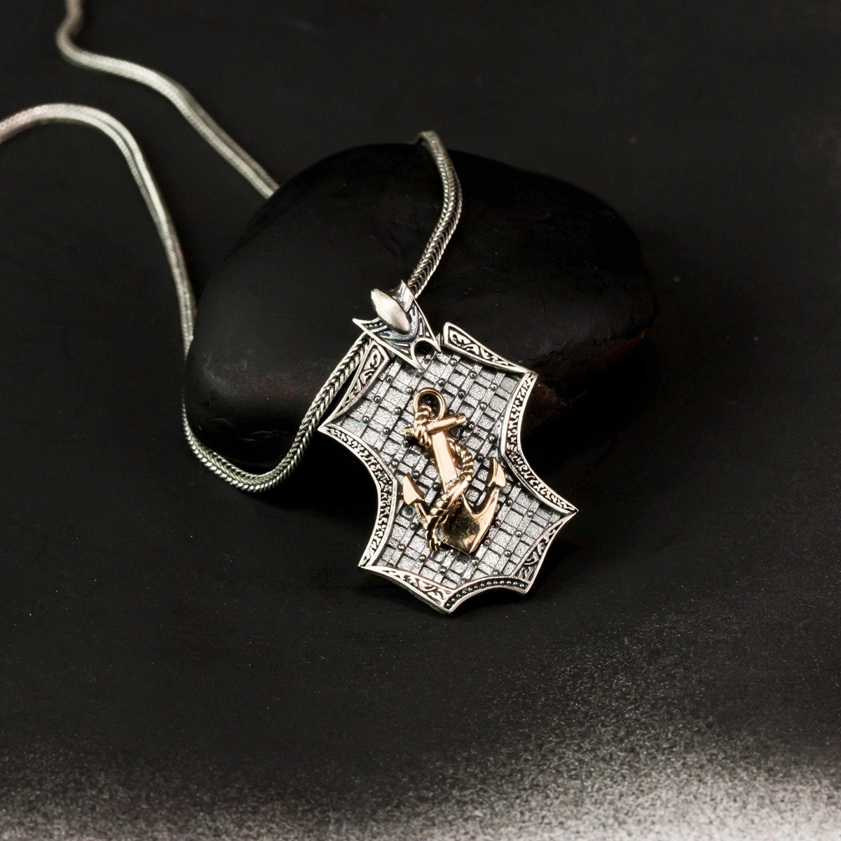 Special Design Vintage Dimmed Anchor Sterling Silver Men's Necklace
