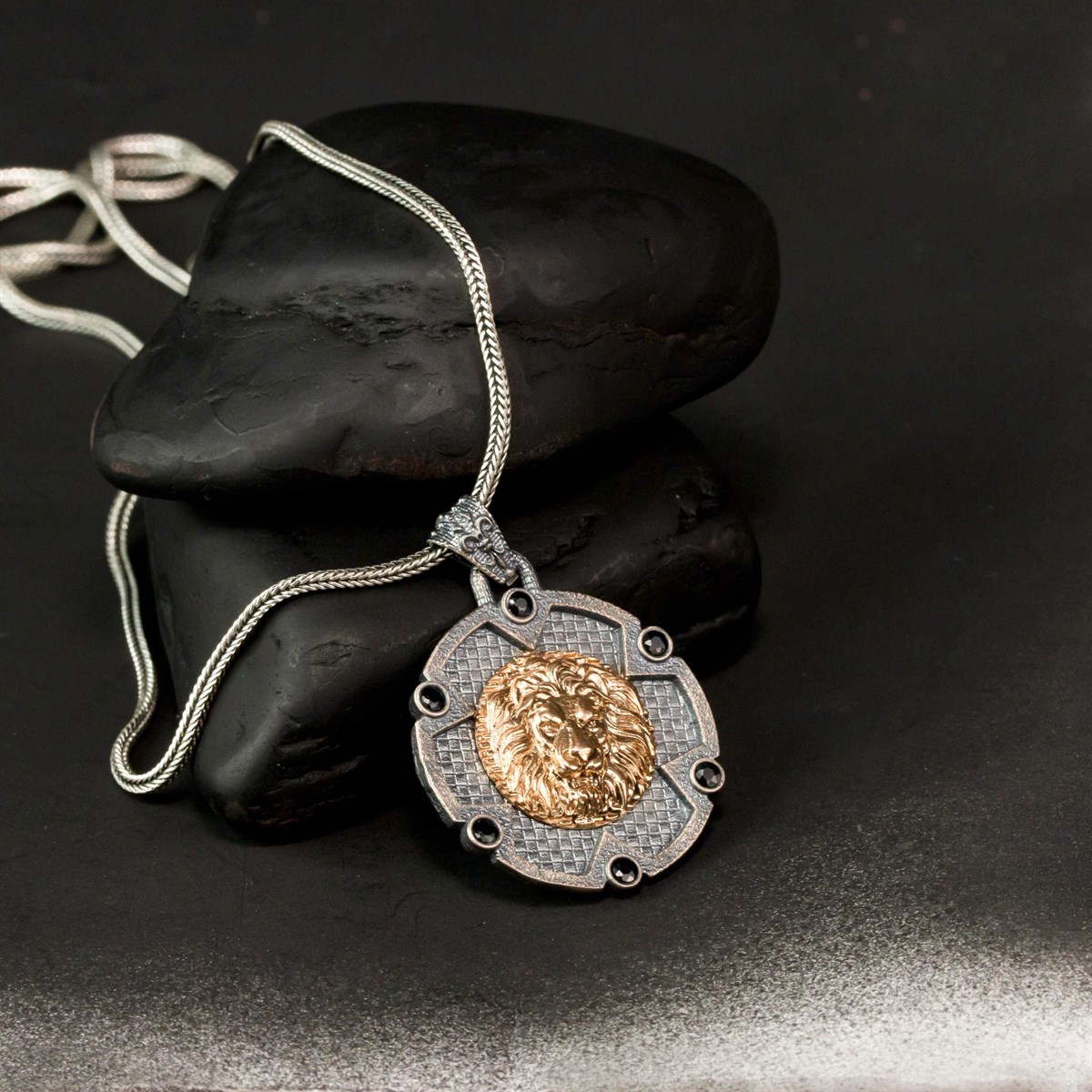 Özal Design Blackened Lion Sterling Silver Men's Necklace