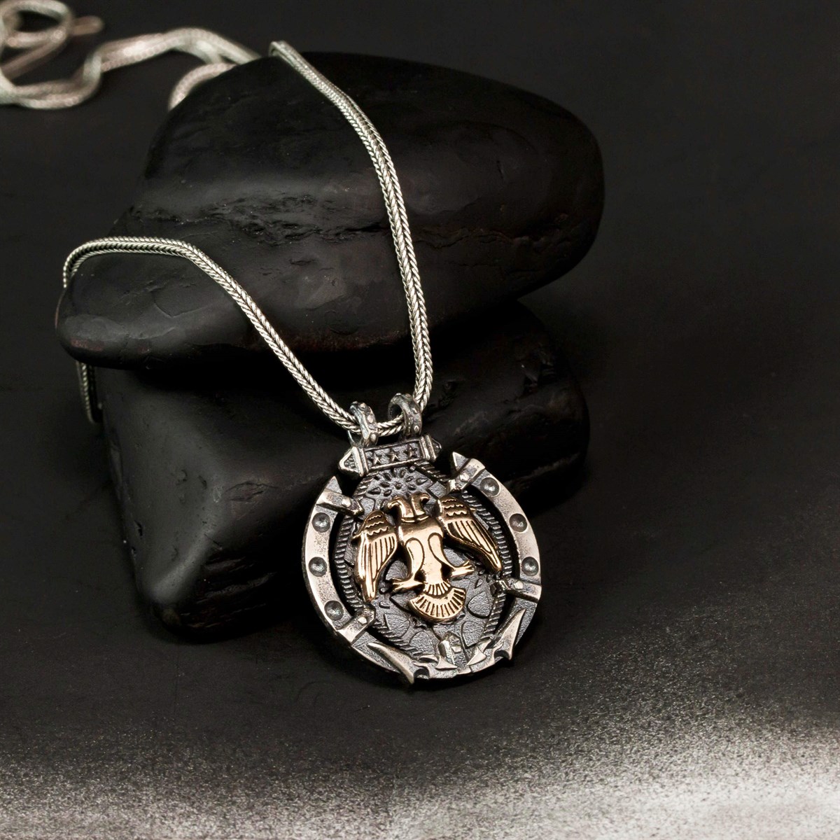 Special Design Vintage Double Headed Eagle Sterling Silver Men's Necklace