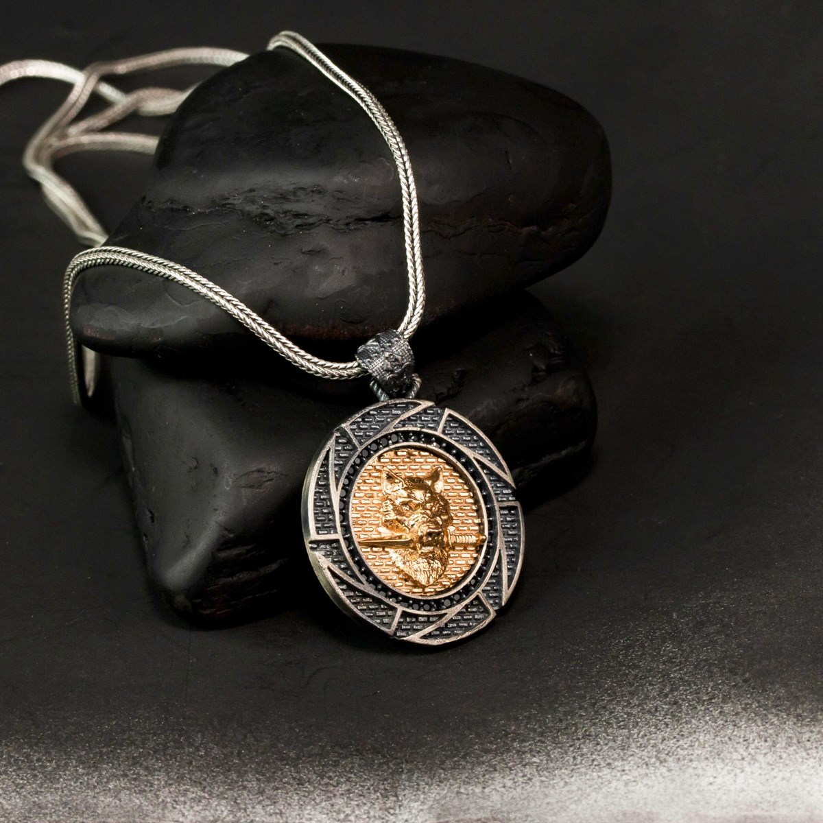 Special Design Vintage Knife Wolf Men's Sterling Silver Necklace