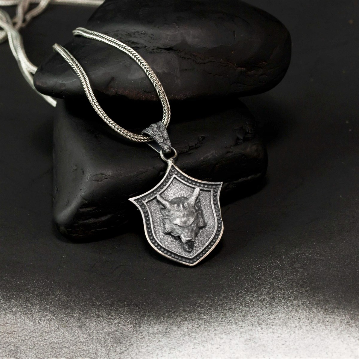 Special Design Vintage Blackened Witcher Sterling Silver Men's Necklace