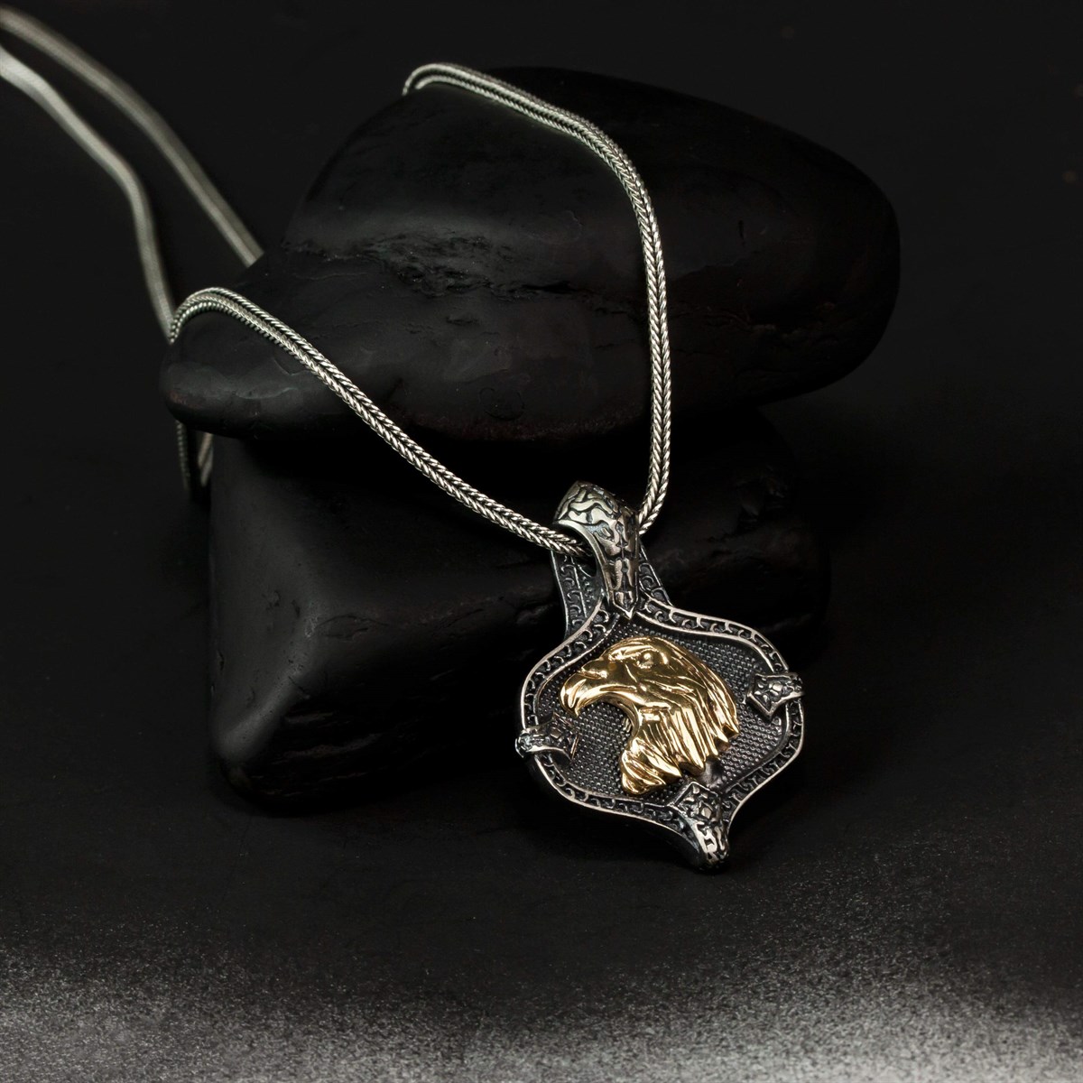 Special Design Vintage Blackened Eagle Men's Sterling Silver Necklace