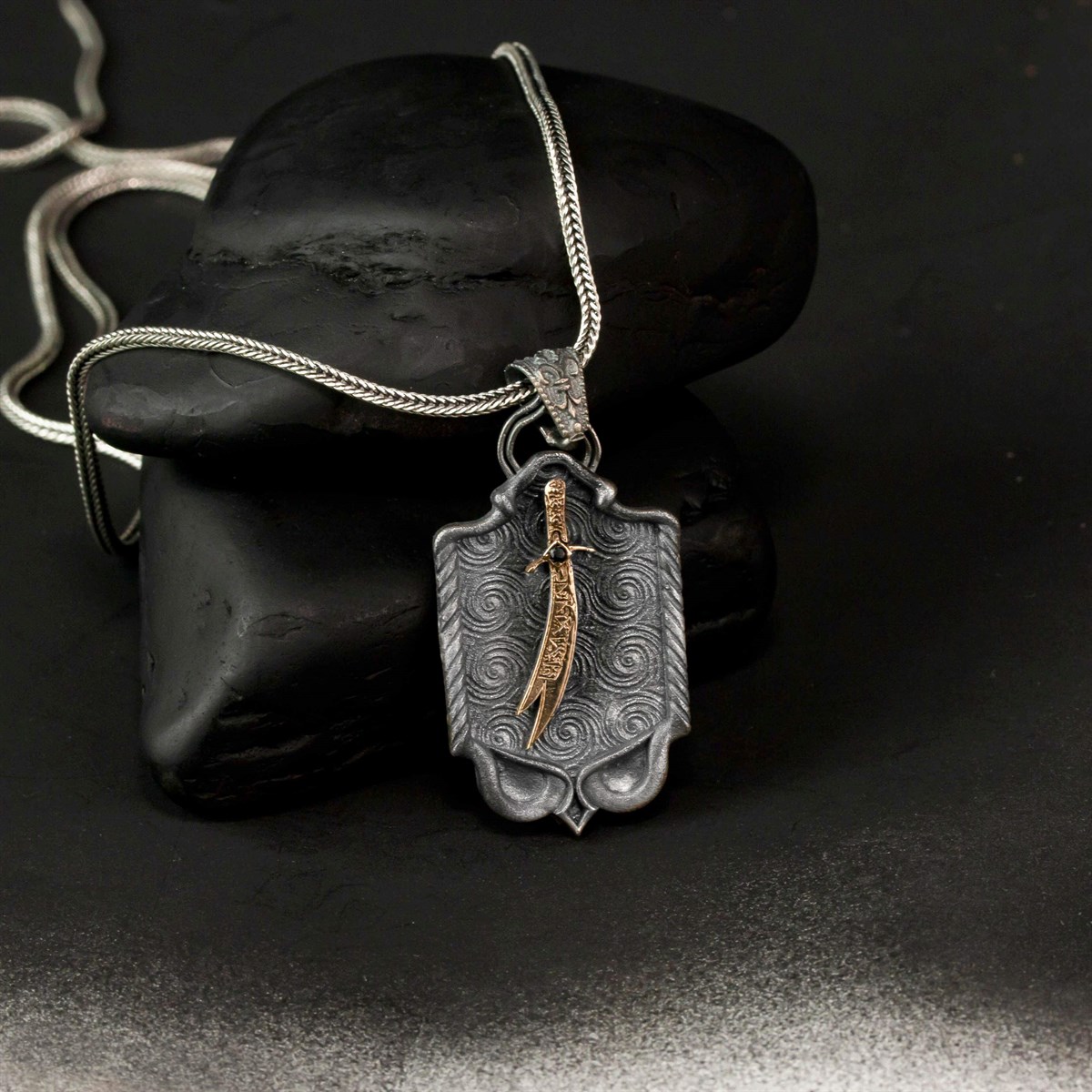 Special Design Vintage Blackened Sword Sterling Silver Men's Necklace