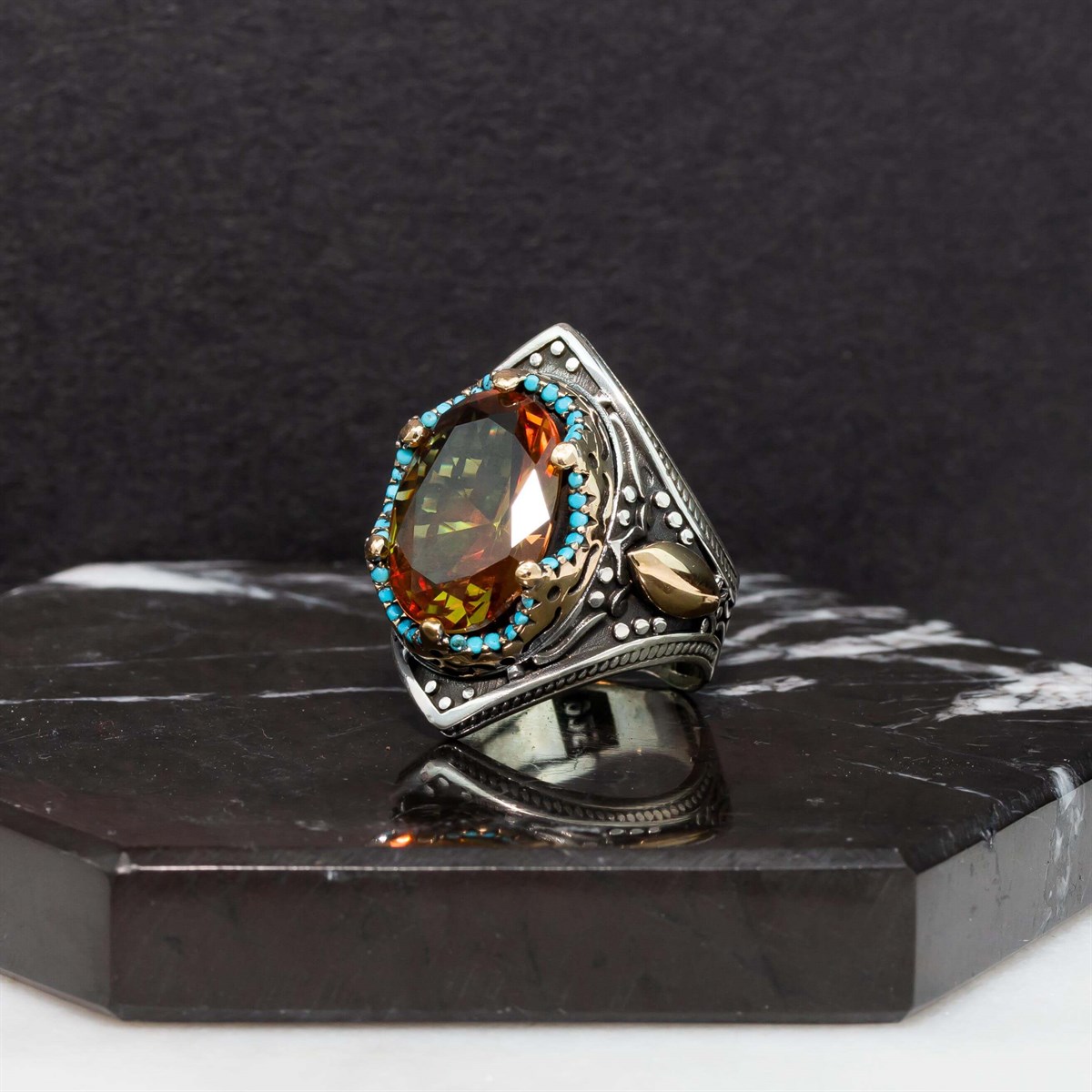 Zultanite Stone Turquoise Embellished Silver Men's Ring