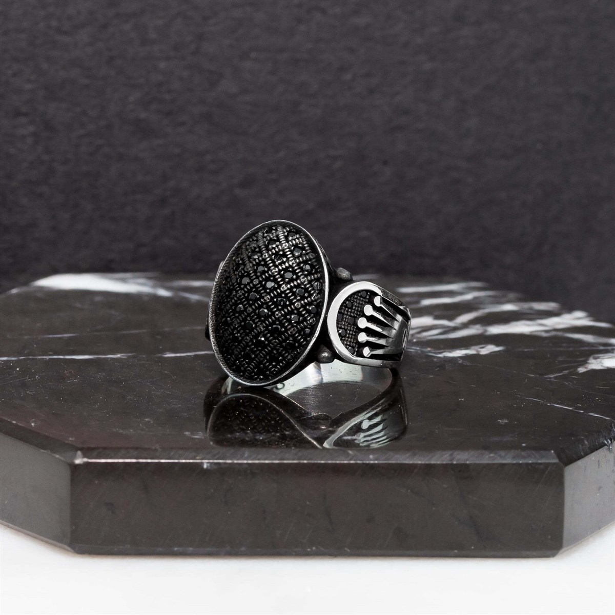 Micro Zircon Stone Crown Motif Sterling Silver Men's Ring