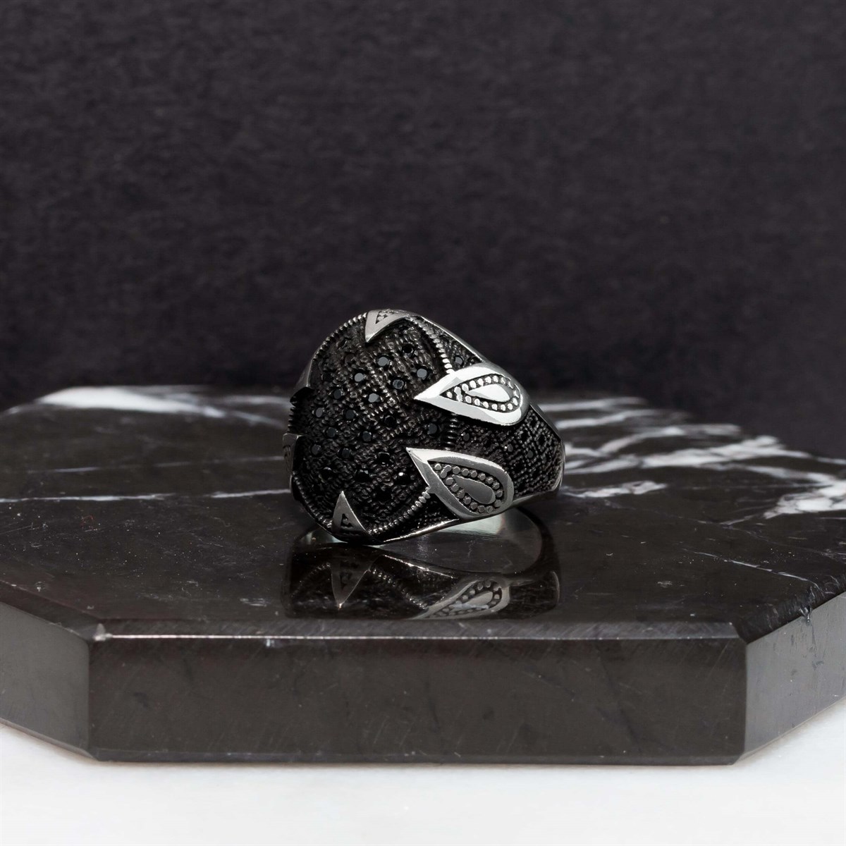 Micro Zircon Stone Claw Motif Sterling Silver Men's Ring