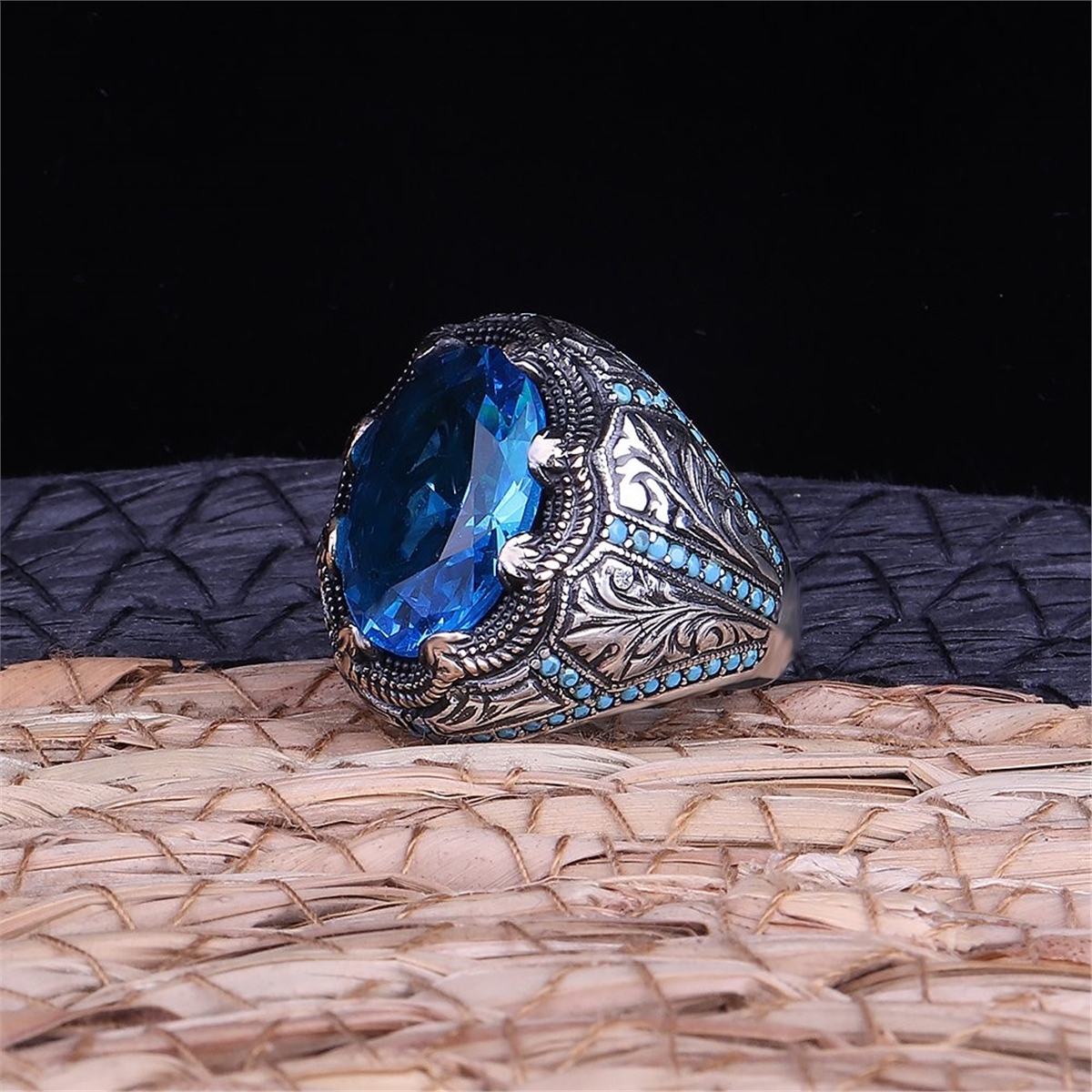 Blue Aqua Stone 925 Sterling Silver Ring