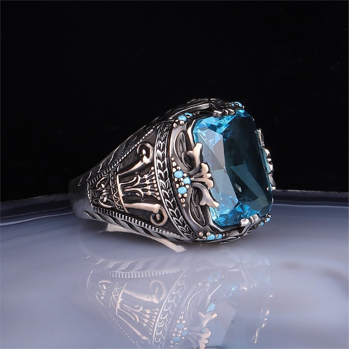 Aqua Stone 925 Sterling Silver Ring