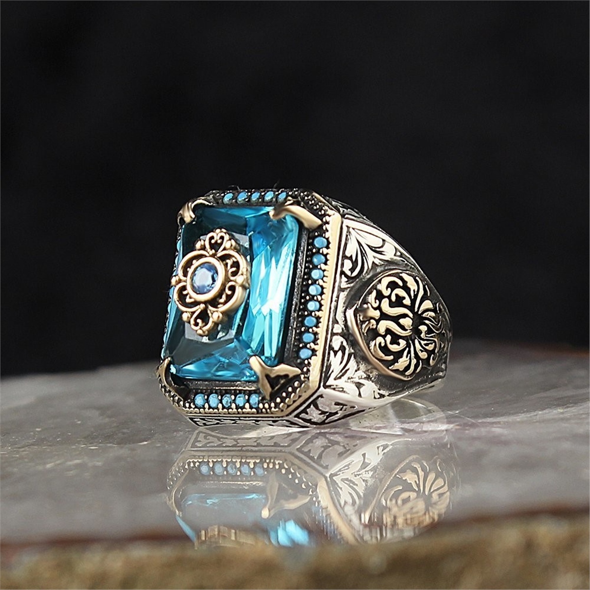 Blue Zircon Stone 925 Sterling Silver Ring