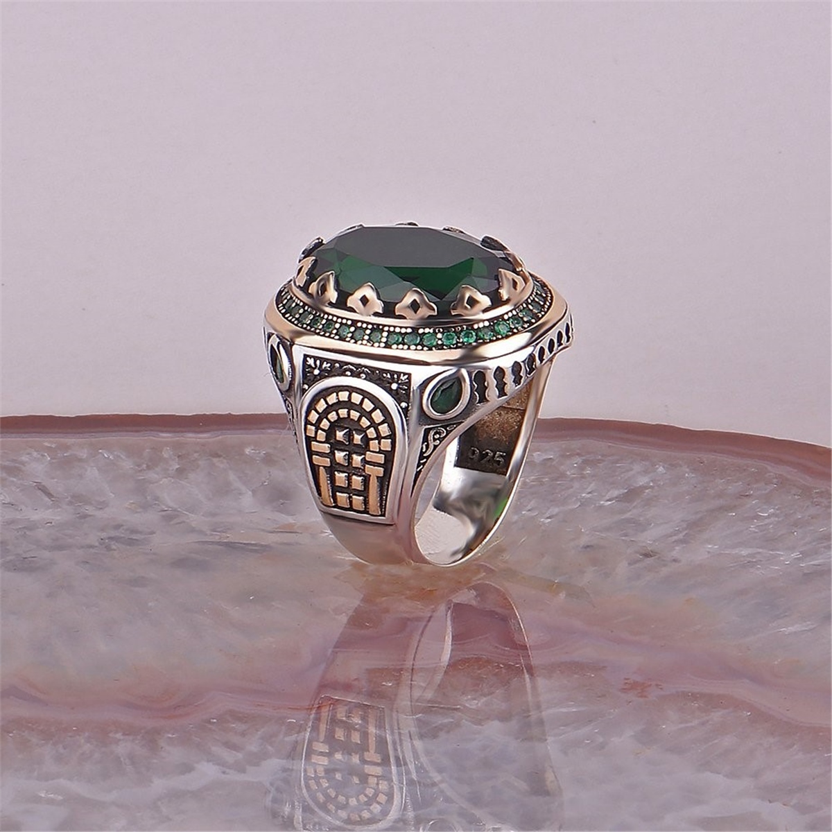 Green Glass Stone 925 Sterling Silver Ring