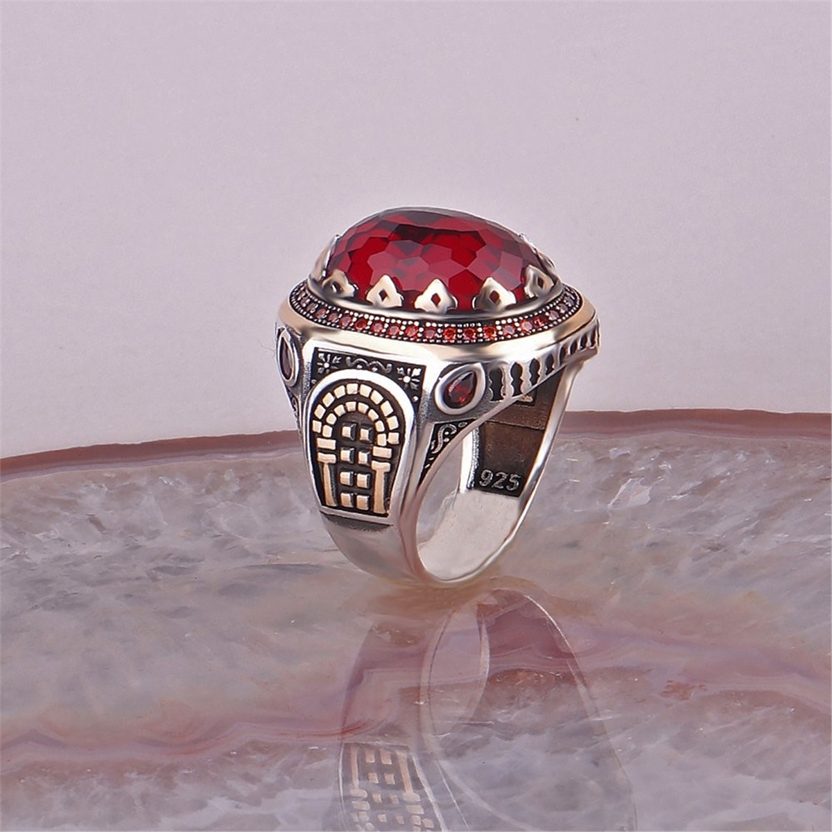 925 Sterling Silver Ring With Red Zircon Stone