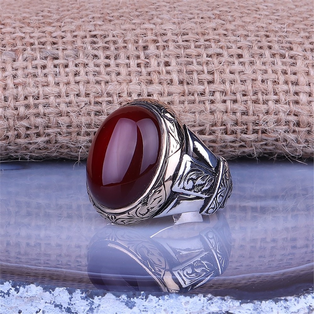 Red Agate Stone 925 Sterling Silver Ring