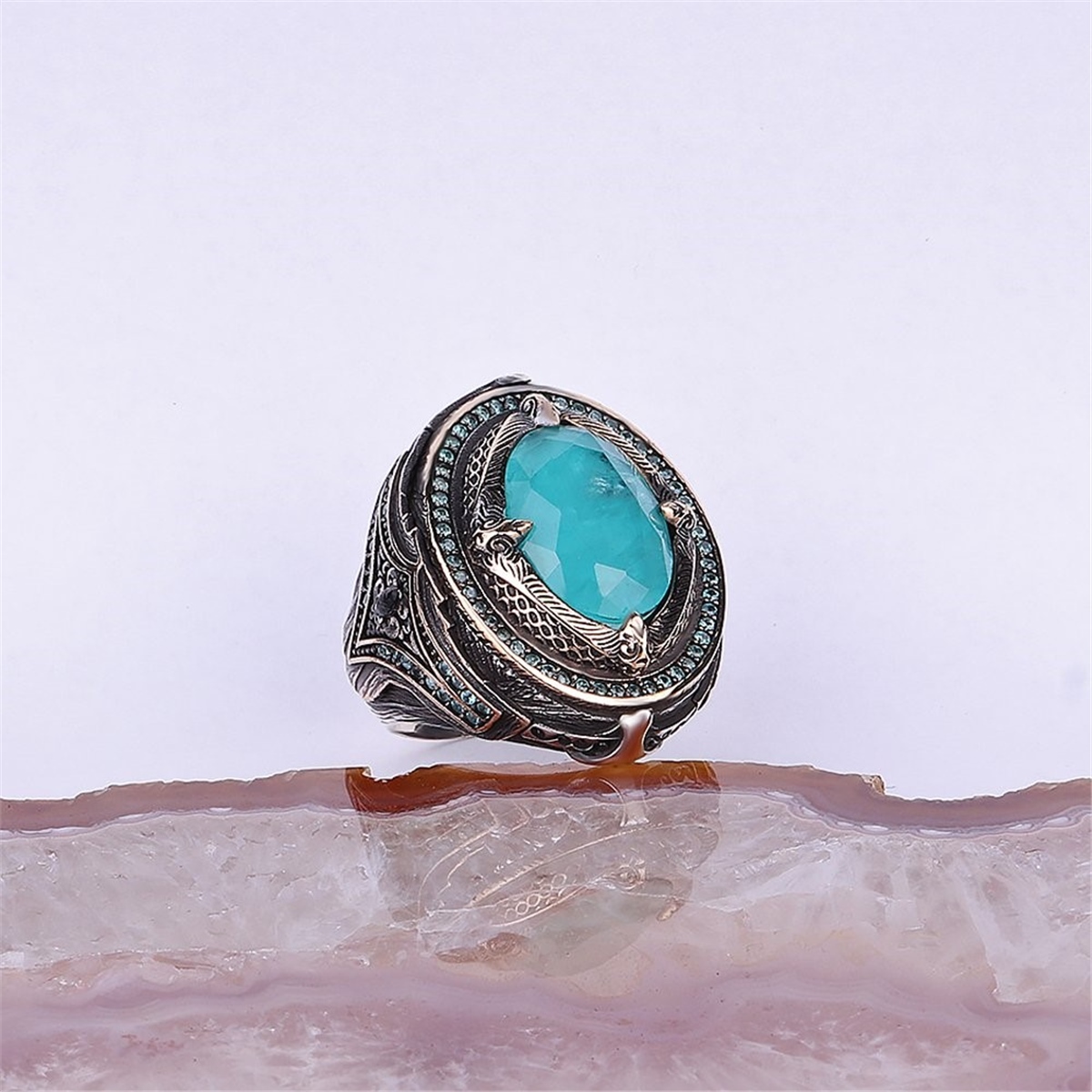 Natural Stone 925 Sterling Silver Men's Ring