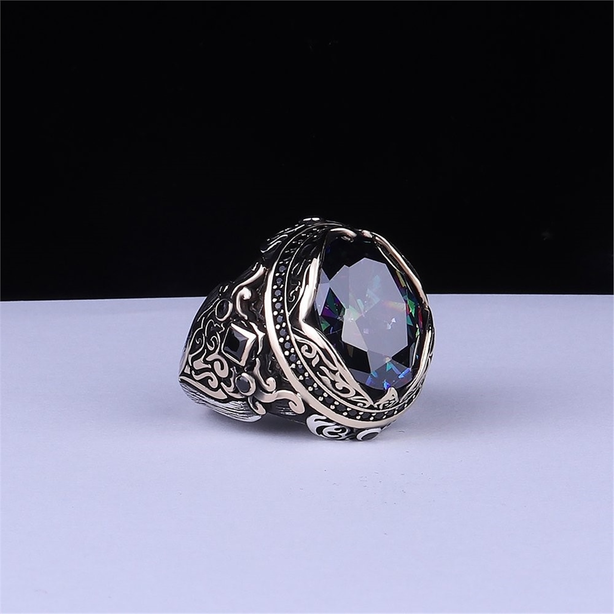 Mystic Topaz Stone 925 Sterling Silver Men's Ring