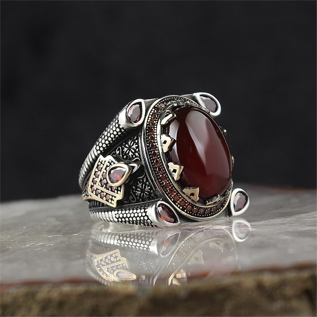 Agate Stone 925 Sterling Silver Men's Ring