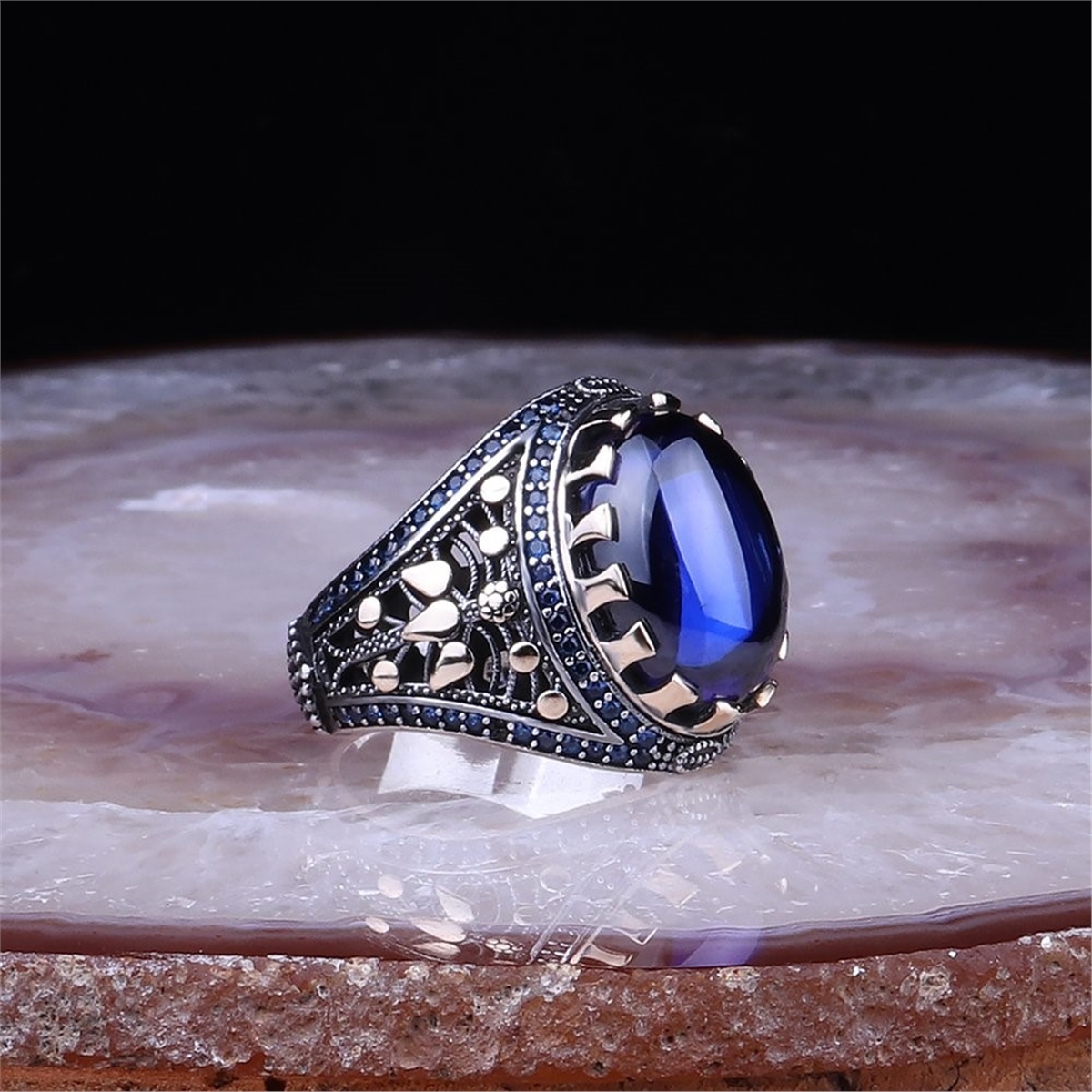 Navy Blue Stone 925 Sterling Silver Men's Ring