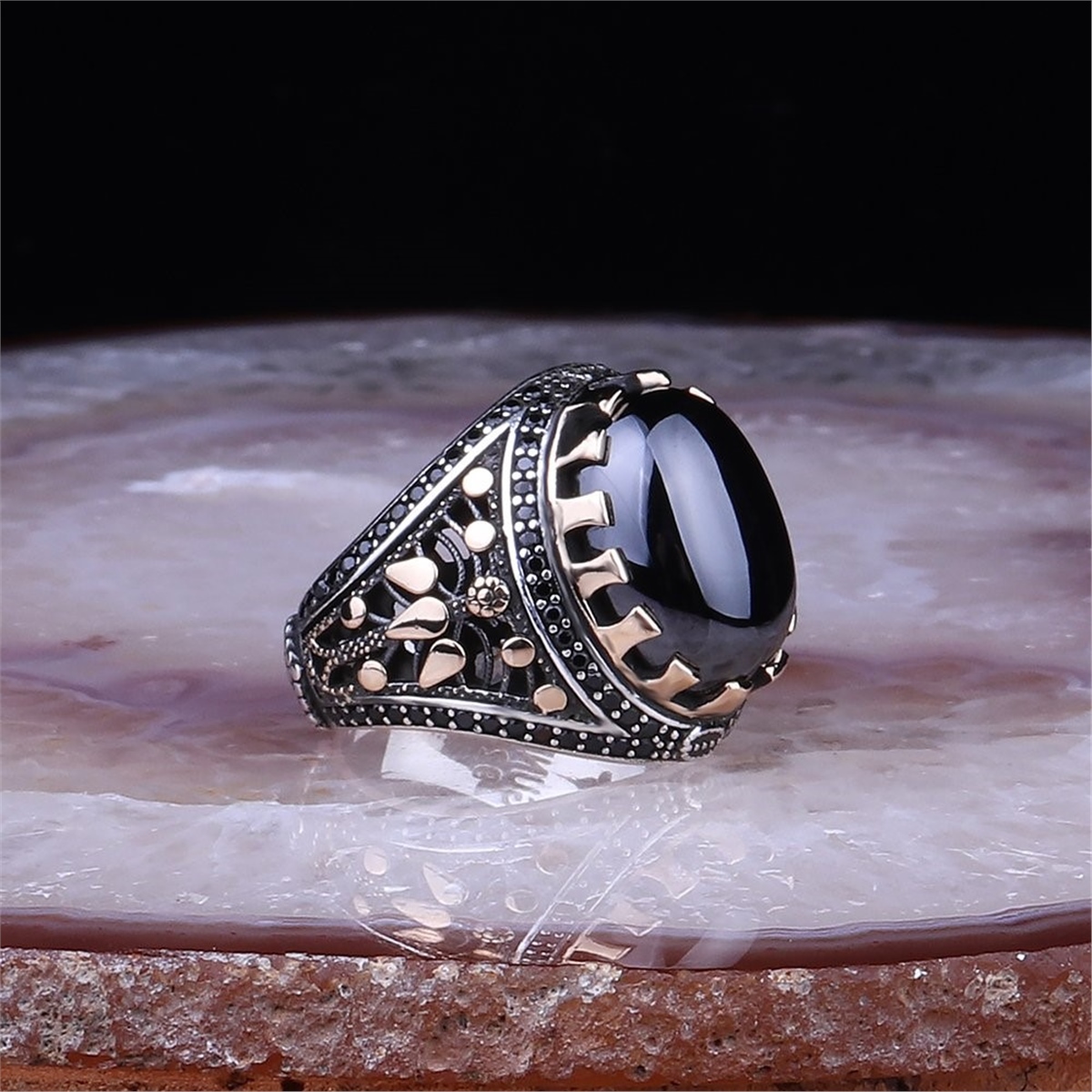 Black Stone 925 Sterling Silver Men's Ring
