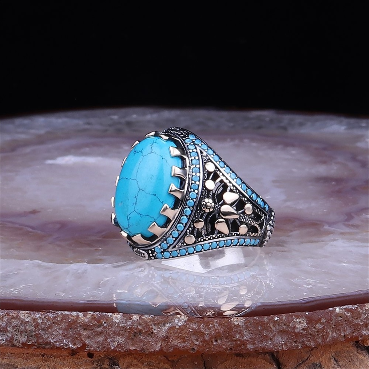 925 Sterling Silver Men's Ring with Turquoise Stone