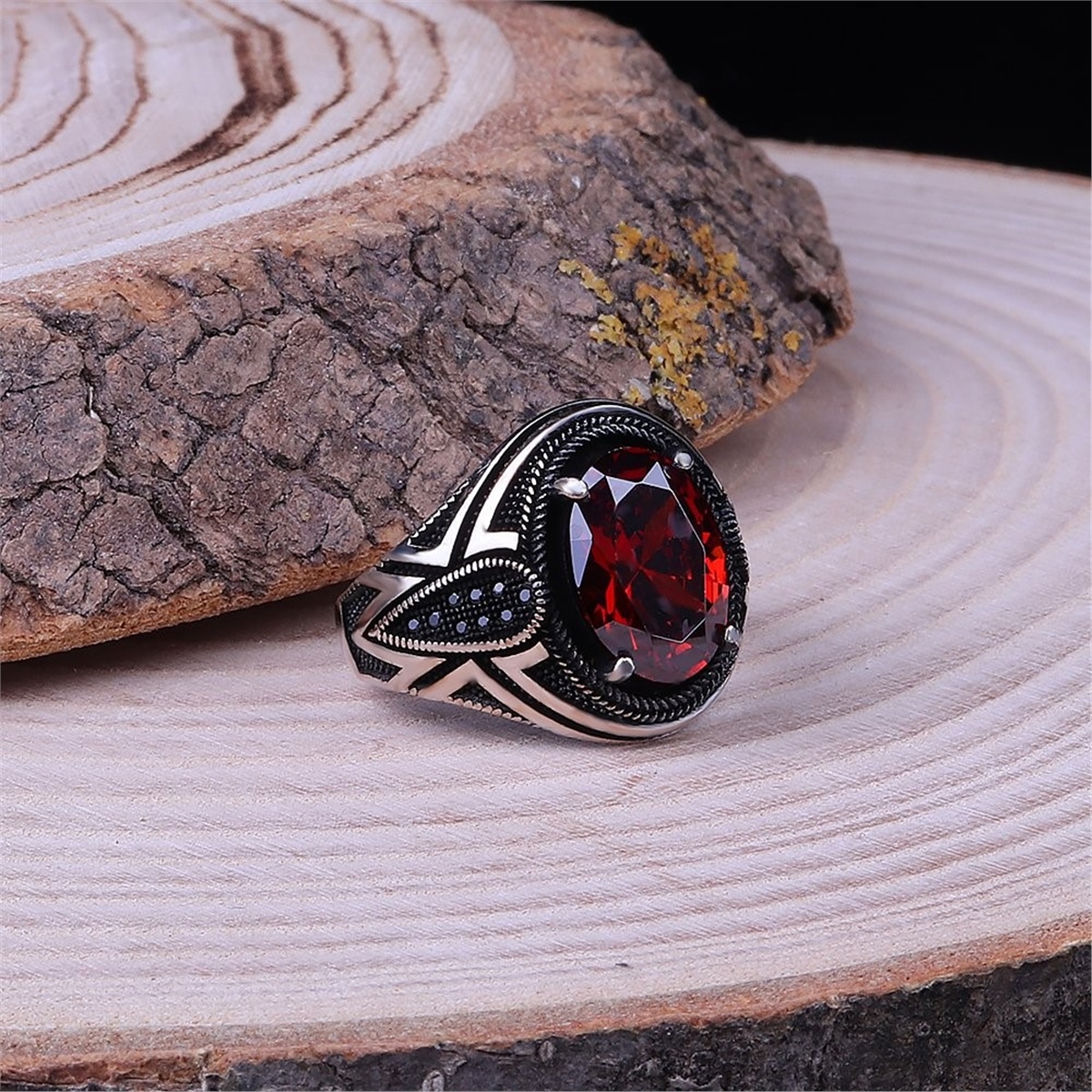 Facet Stone Micro Stone Embroidered 925 Sterling Silver Men's Ring