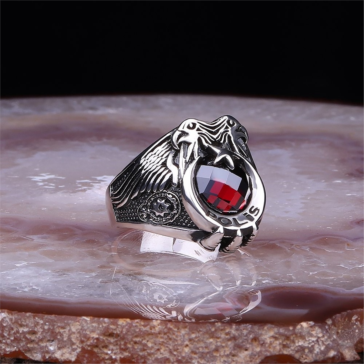 Clawed Crescent and Star 925 Sterling Silver Police Ring