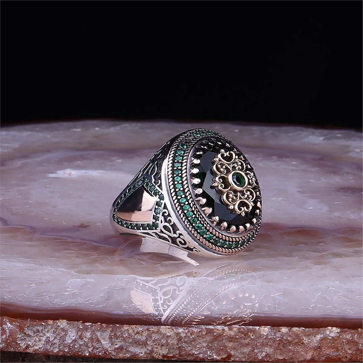 Green Zircon Stone 925 Sterling Silver Men's Ring