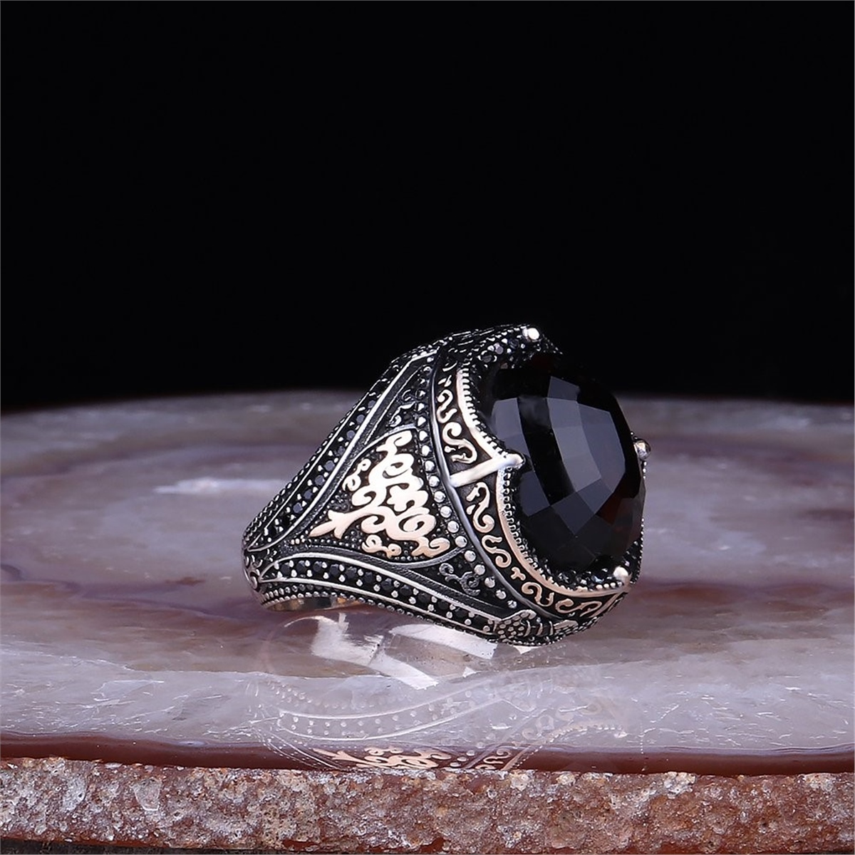 Black Zircon Stone 925 Sterling Silver Men's Ring