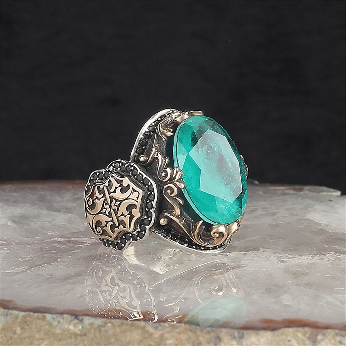 925 Sterling Silver Men's Ring with Paraiba Stone