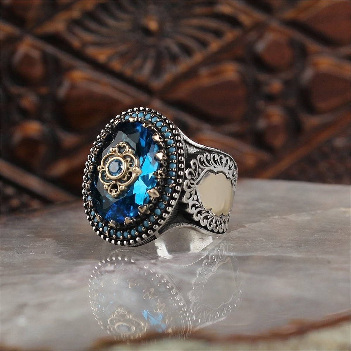 Aqua Stone 925 Sterling Silver Men's Ring