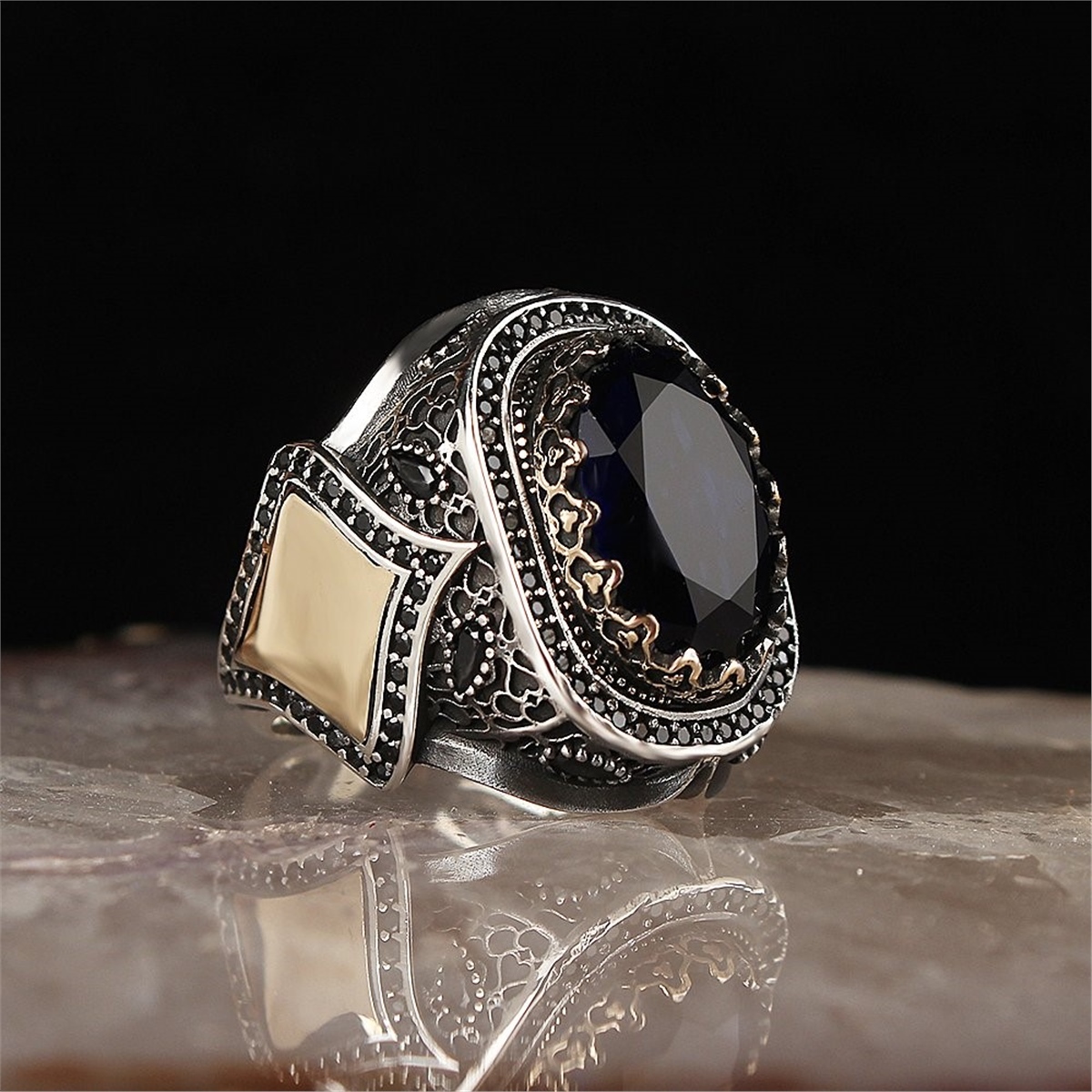 Zircon Stone 925 Sterling Silver Men's Ring