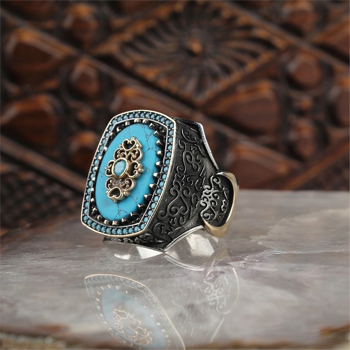 Turquoise Stone Sterling Silver Men's Ring