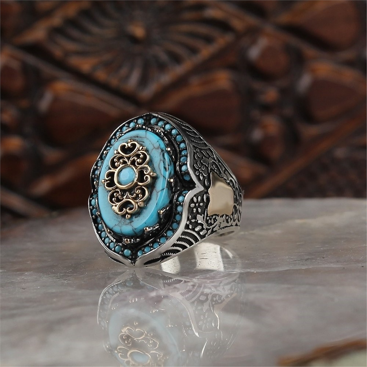 Turquoise Stone Sterling Silver Men's Ring