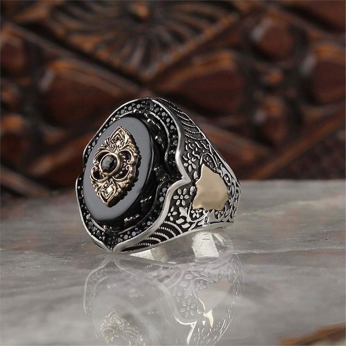 Onyx Stone Silver Men's Ring