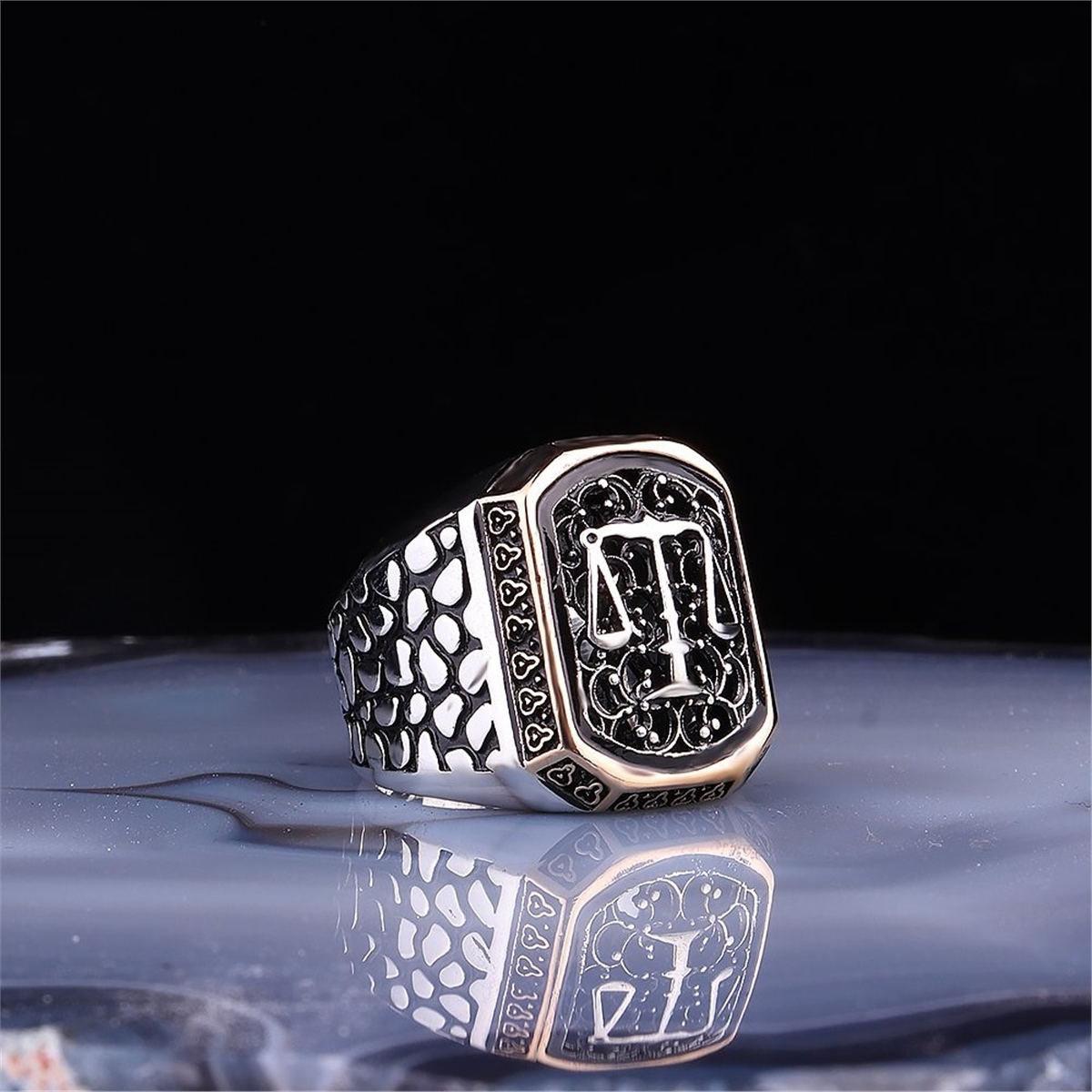 Scales of Justice Motif 925 Sterling Silver Men's Ring