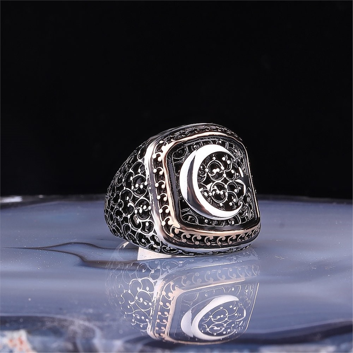 Ayyıldız Motif 925 Sterling Silver Men's Ring