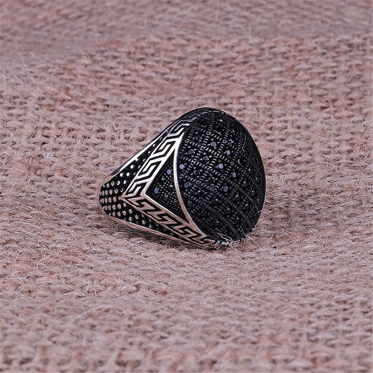 Micro Stone Embroidered 925 Sterling Silver Men's Ring