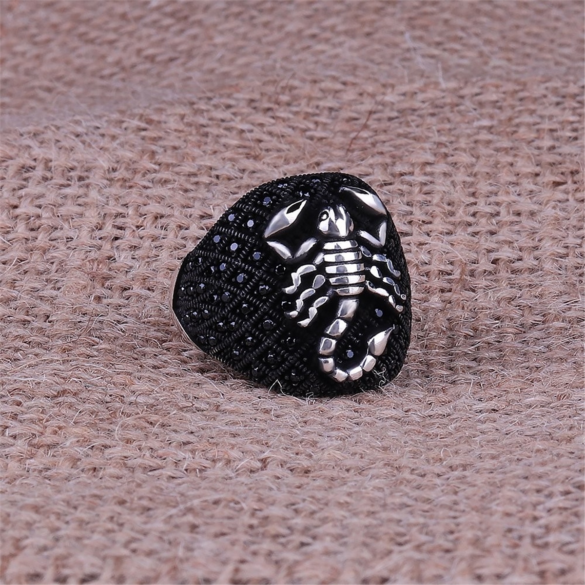 Scorpion Model Micro Stone Embroidered 925 Sterling Silver Men's Ring