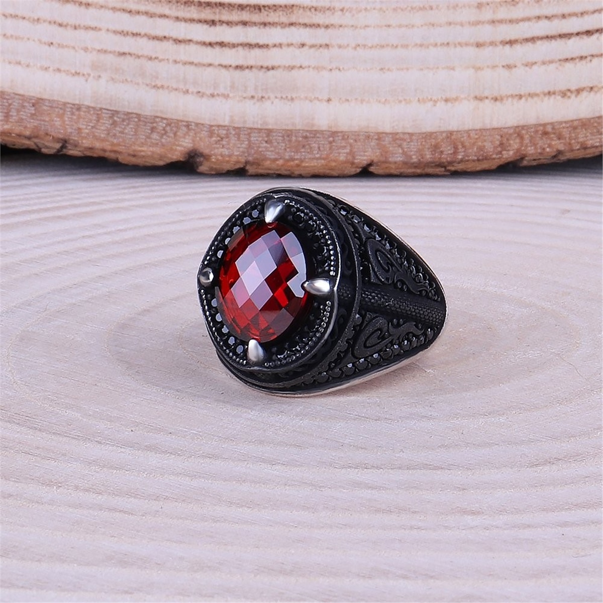 Zircon Stone Micro Stone Embroidered 925 Sterling Silver Men's Ring