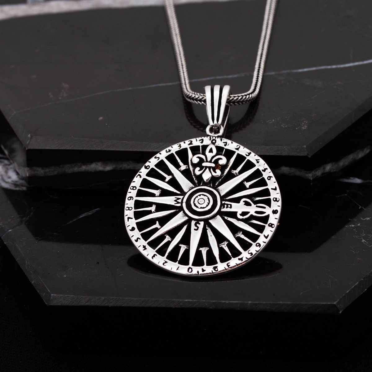 Silver Compass Men's Necklace