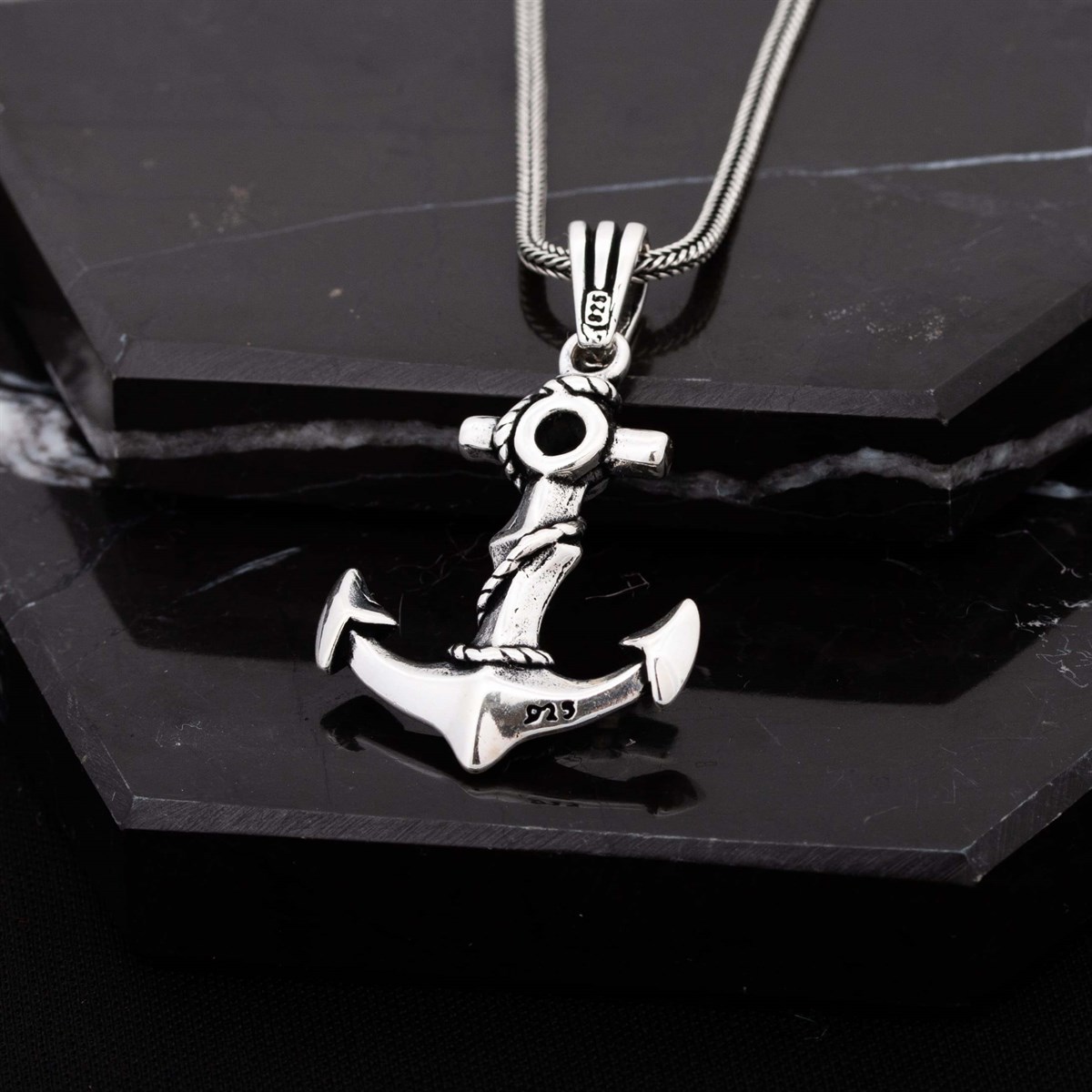 Silver Anchor Men's Necklace