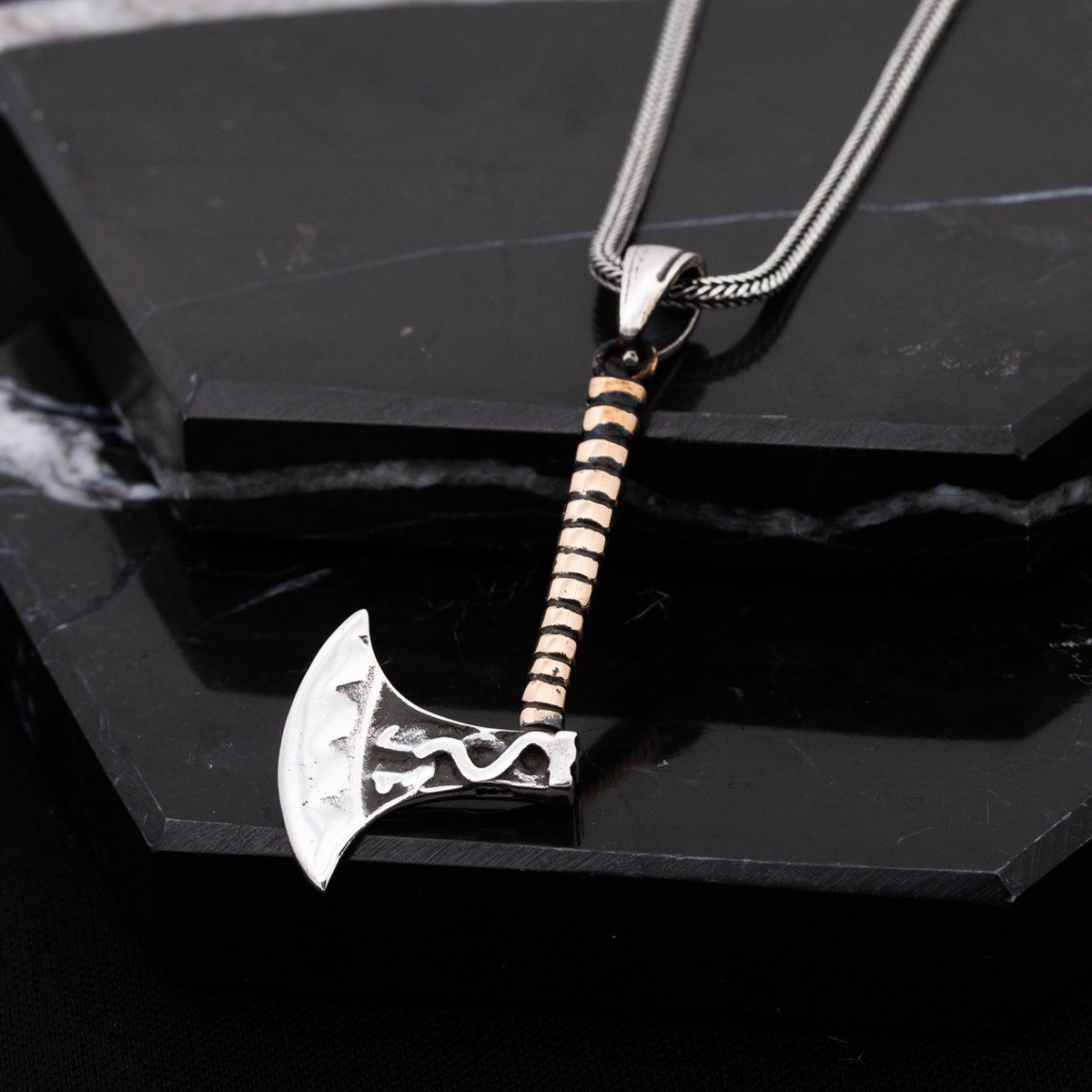 Silver Blackened Ax Men's Necklace