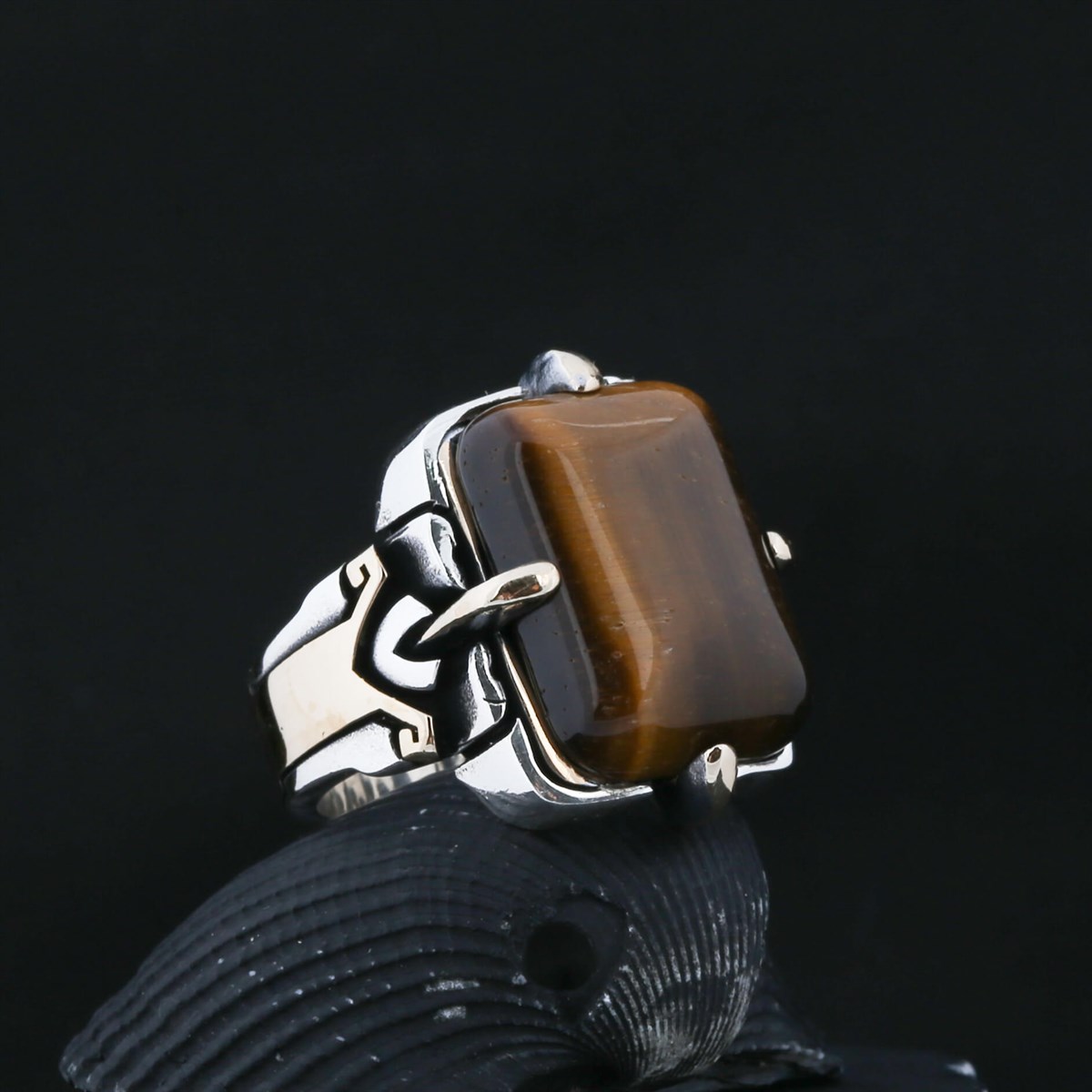 Tiger Eye Stone Claw Sterling Silver Men's Ring
