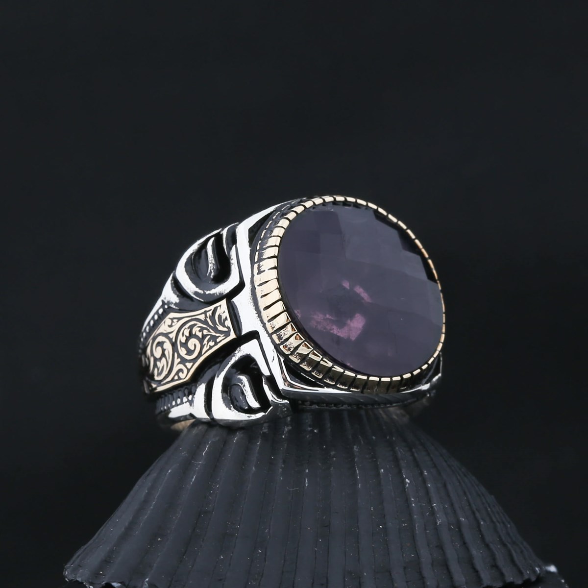 Purple Stone Motif Sterling Silver Men's Ring