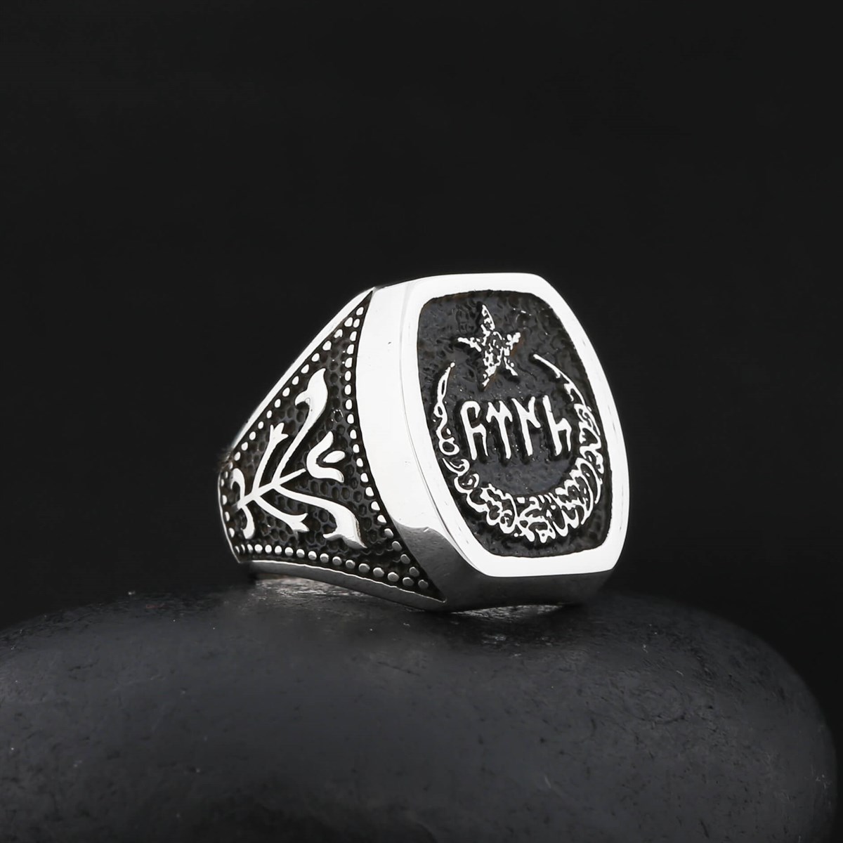 Göktürk Turkish Written Ayyıldız Sterling Silver Men's Ring