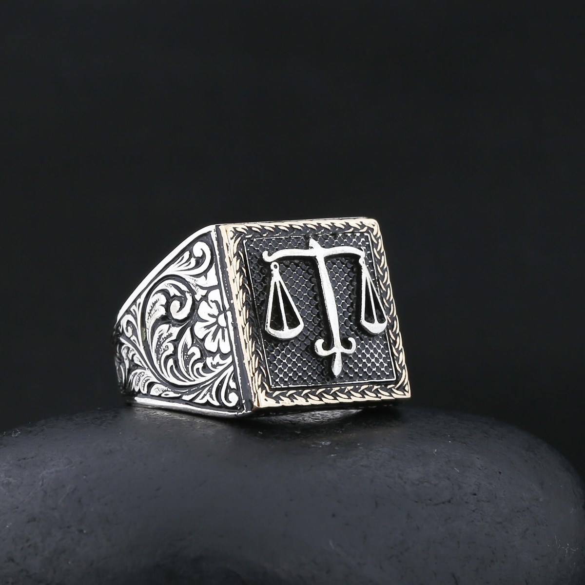 Blackened Scales of Justice Sterling Silver Men's Ring
