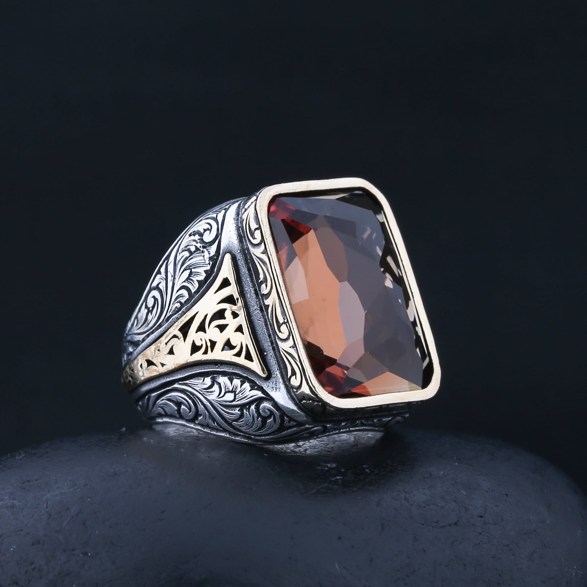 Blackened Zultanite Stone Motif Sterling Silver Men's Ring