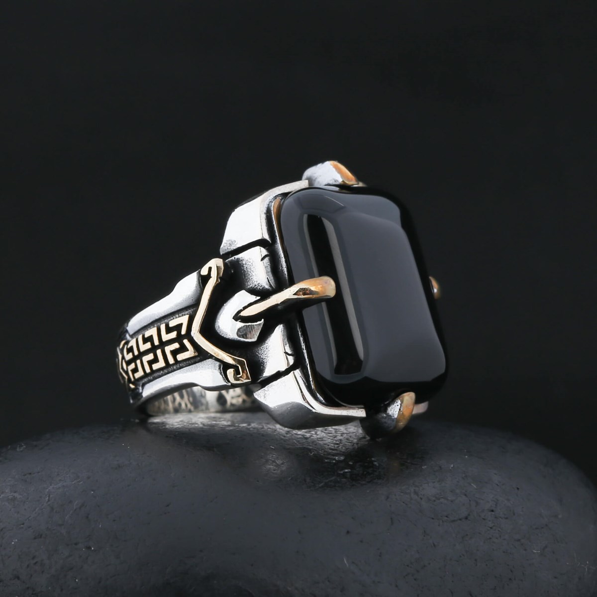 Onyx Stone Blackened Sterling Silver Men's Ring