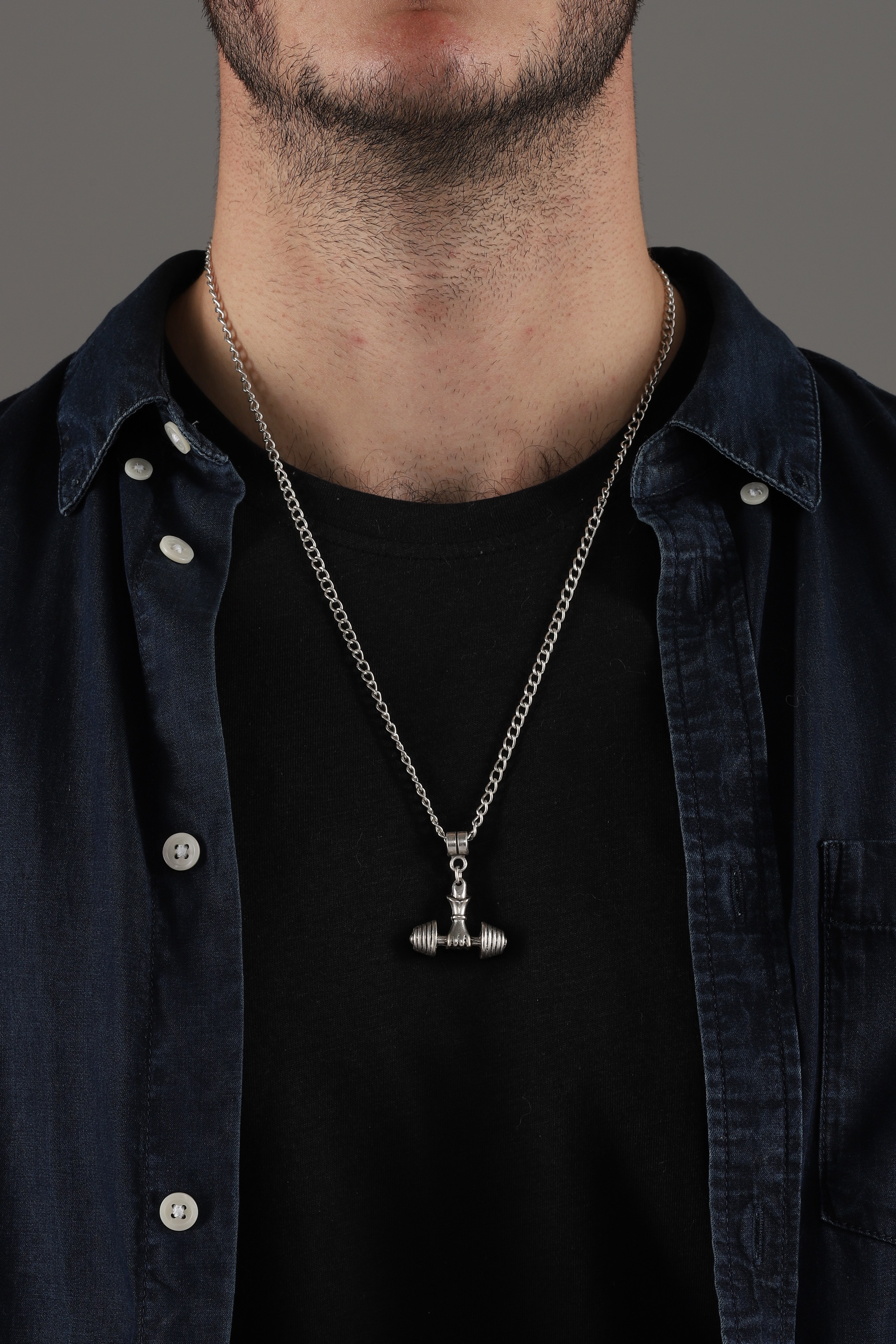 SILVER PLATED BARBELL NECKLACE