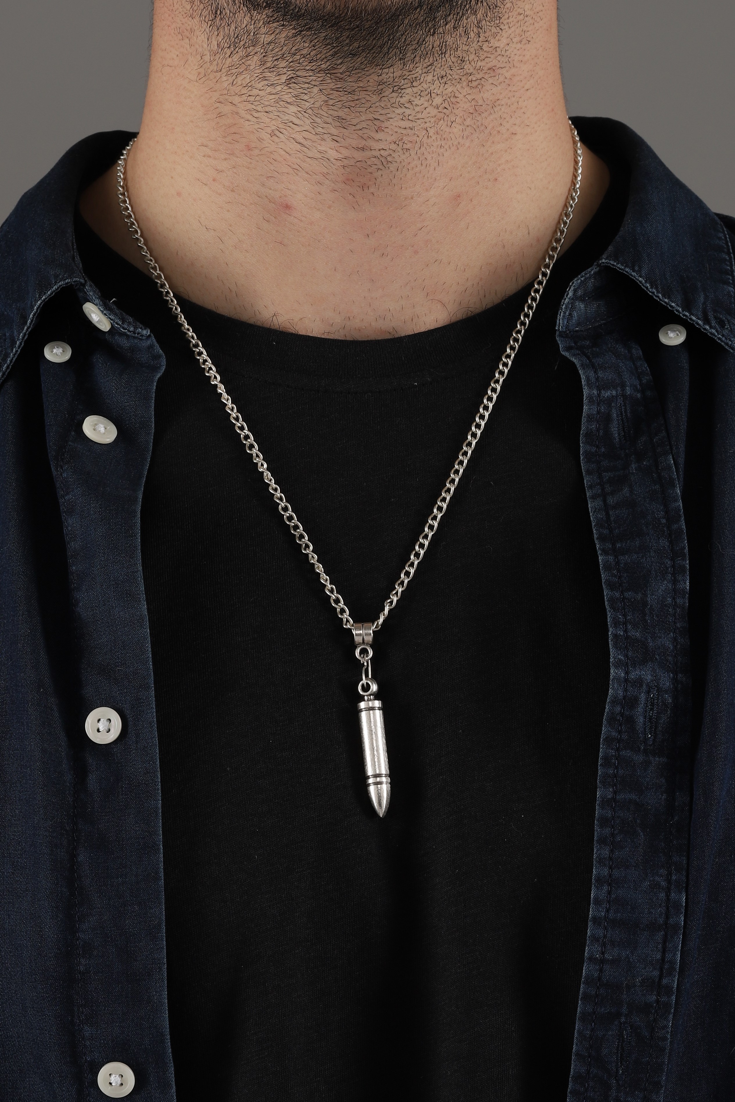 SILVER PLATED BULLET NECKLACE