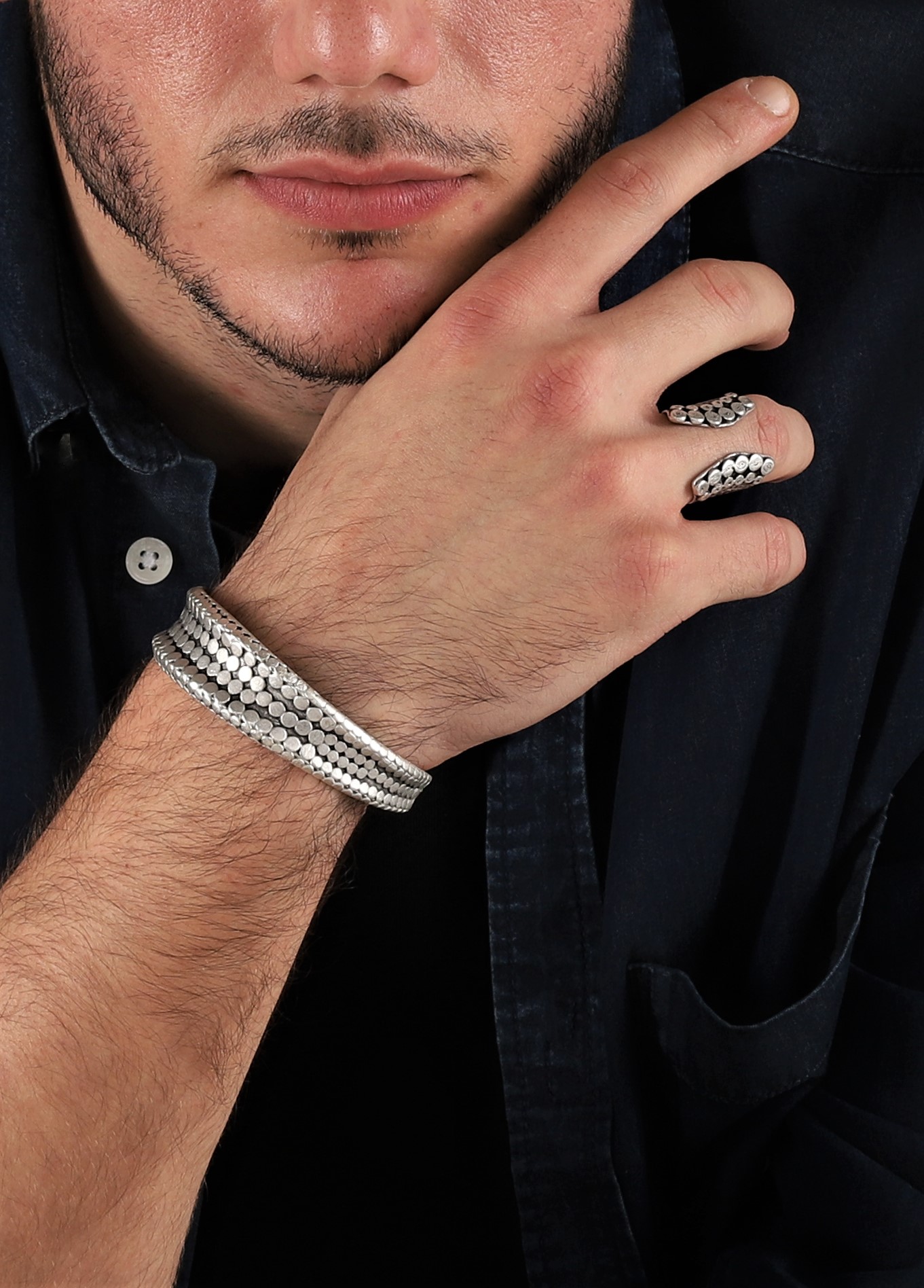 SILVER PLATED  CUFF & RING SET
