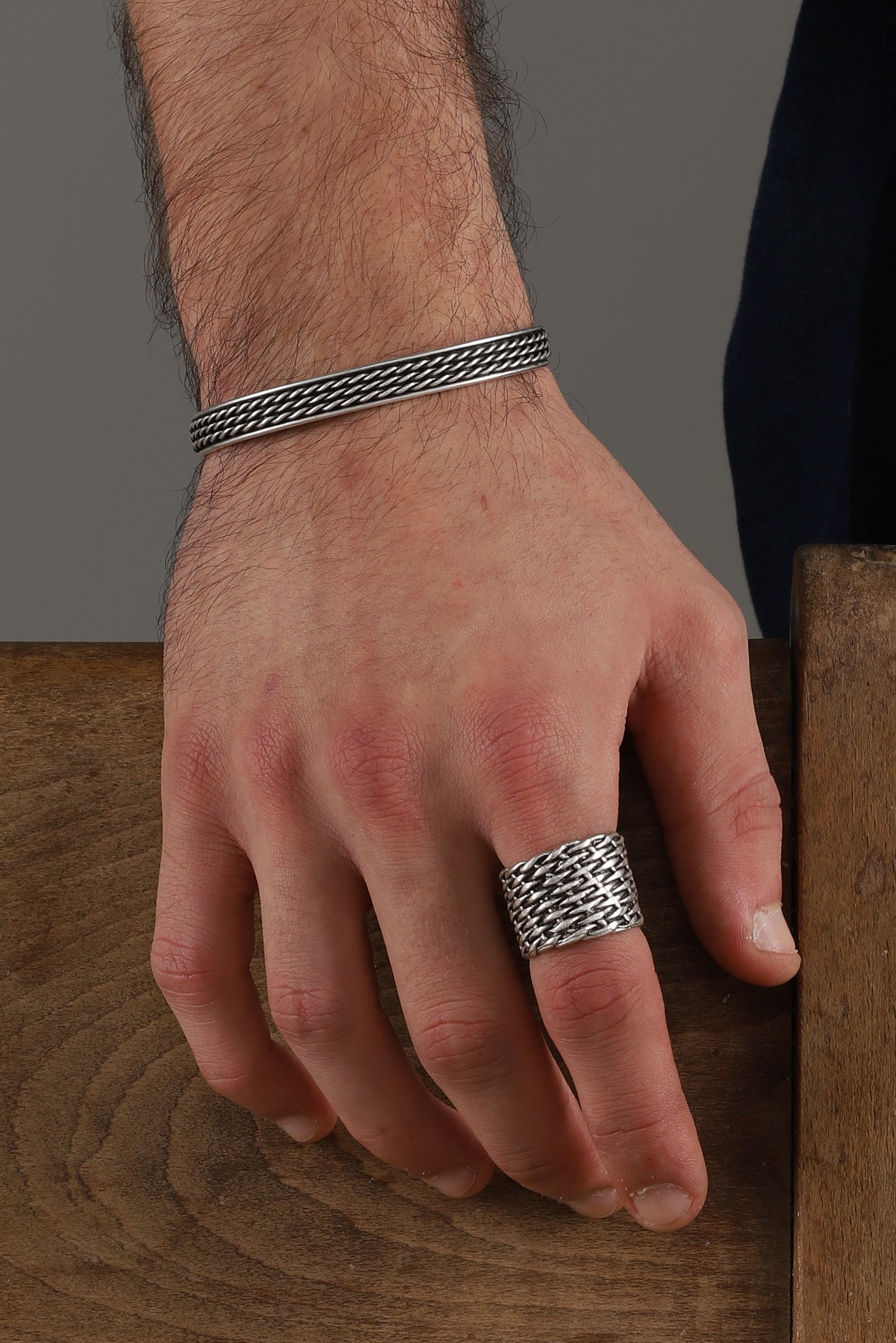 SILVER PLATED  CUFF & RING SET